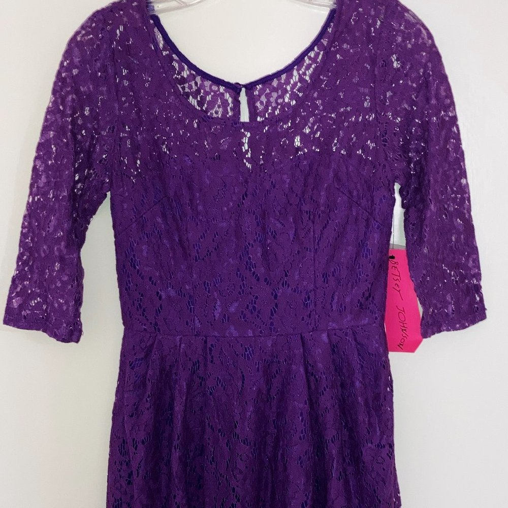 NEW Betsy Johnson LACE Dress Sz 2 PLUM Lined Above Knee Length